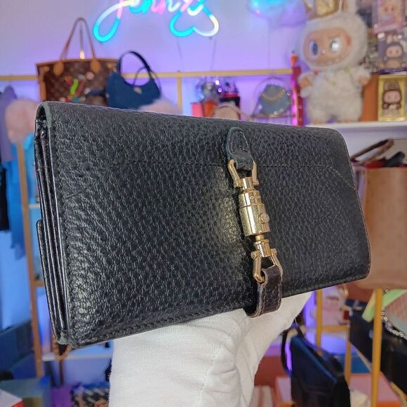 Gucci Jackie 1961 Black Pebble Leather Large Size Wallet - Picture 2 of 13